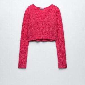Zara Women's Fuchsia Pink Chenille Cardigan Sweater Size Small New With Tags